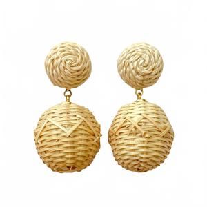 NEW M DONOHUE COLLECTION women's grace rattan earrings in beige